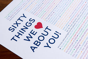 60 Things We Love About You - Custom Digital Birthday Print - 60th Birthday Gift