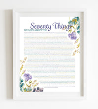 Load image into Gallery viewer, 70 Things We Love About You Purple Floral DIGITAL Print; 70th Birthday; Grandmas Birthday; Friend&#39;s 70th Birthday; Mom&#39;s 70th