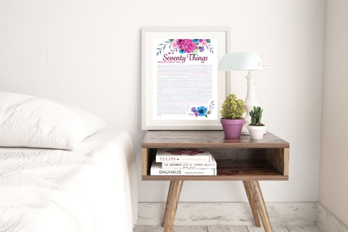 70 Things We Love About You - DIGITAL made-to-order Pink Floral Print