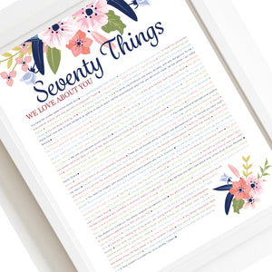 70 Things We Love About You - DIGITAL Made-to-order Blue Floral Print