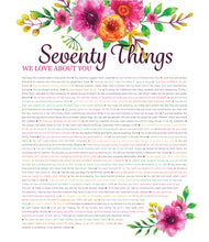 Load image into Gallery viewer, 70 Things We Love About You Orange Floral DIGITAL Print; 70th Birthday; Grandmas Birthday; Friend&#39;s 70th Birthday; Mom&#39;s 70th