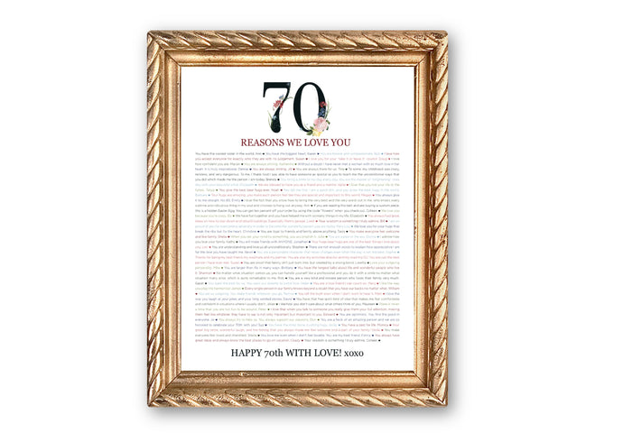 70 Things We Love About You Digital Print; 70th Birthday; Sister 70th; Friend's 70th Birthday; Mom's 70th; 70 Reasons We Love You