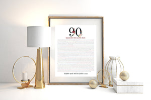 90 Things We Love About You Digital Print; 90th Birthday; 90th Birthday for Grandmother; Mom's 90th; 90 Reasons We Love You