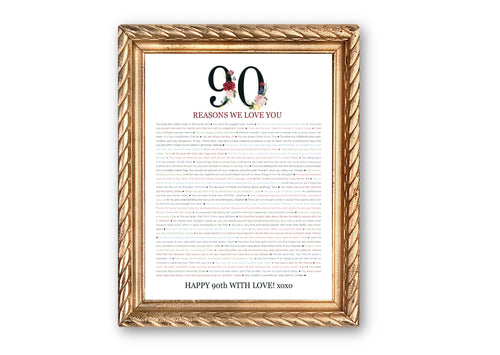 90 Things We Love About You Digital Print; 90th Birthday; 90th Birthday for Grandmother; Mom's 90th; 90 Reasons We Love You