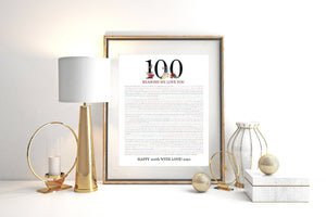 100 THINGS We Love About You Digital Print; 100th Birthday; 100th Birthday for Grandmother; Mom's 100th; 100 Reasons We Love You
