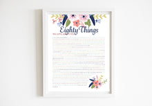 Load image into Gallery viewer, 80 Things We Love About You Blue Floral DIGITAL Print; 80th Birthday; Sisters 80th; Grandmas Birthday; Friend&#39;s 80th Birthday; Mom&#39;s 80th