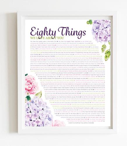 80 Things We Love About You Hydrangea DIGITAL Print; 80th Birthday; Sisters 80th; Grandmas Birthday; Friend's 80th Birthday; Mom's 80th