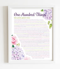 Load image into Gallery viewer, 100 THINGS We Love About You Hydrangea DIGITAL Print; 100th Birthday; Grandmas Birthday; Friend&#39;s 100th Birthday; Mom&#39;s 100th