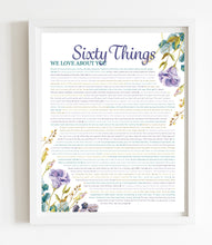 Load image into Gallery viewer, 60 Things We Love About You Purple Floral DIGITAL Print; 60th Birthday; Wife&#39;s 60th Birthday; Friend&#39;s 60th Birthday; Mom&#39;s 60th