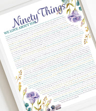 Load image into Gallery viewer, 90 Things We Love About You Purple Floral DIGITAL Print; 90th Birthday; Grandmas Birthday; Friend&#39;s 90th Birthday; Mom&#39;s 90th