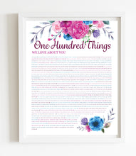 Load image into Gallery viewer, 100 Things We Love About You Pink Floral DIGITAL Print; 100th Birthday; Grandmas Birthday; Friend&#39;s 100th Birthday; Mom&#39;s 100th
