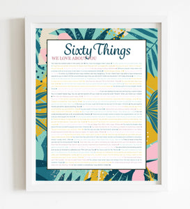 60 Things We Love About You Aqua Tropical DIGITAL Print; 60th Birthday; Wife's 60th Birthday; Friend's 60th Birthday; Mom's 60th