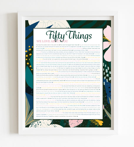 50 Things We Love About You Navy Tropical DIGITAL Print; 50th Birthday; Wife's 50th Birthday; Friend's 50th Birthday; Mom's 50th