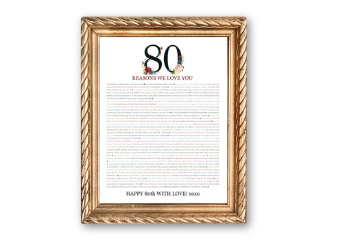 80 Things We Love About You Digital Print; 80th Birthday; 80th Birthday for Grandmother; Mom's 80th; 80 Reasons We Love You