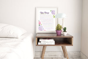 50 Things We Love About You Hydrangea DIGITAL Print; 50th Birthday; Sisters 50th; Wife's 50th Birthday; Friend's 50th Birthday; Mom's 50th