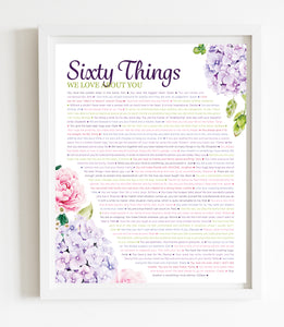 60 Things We Love About You Hydrangea DIGITAL Print; 60th Birthday; Sisters 60th; Wife's 60th Birthday; Friend's 60th Birthday; Mom's 60th