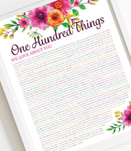 Load image into Gallery viewer, 100 Things  We Love About You Orange Floral DIGITAL Print; 100th Birthday; Grandmas Birthday; Mom&#39;s 100th Birthday