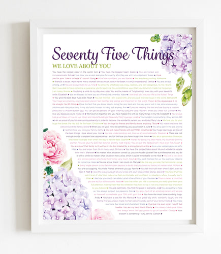 75 Things We Love About You Hydrangea DIGITAL Print; 75th Birthday; Grandmas Birthday; Friend's 75th Birthday; Mom's 75th