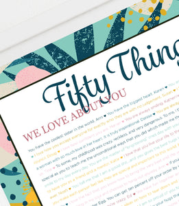 50 Things We Love About You Aqua Tropical DIGITAL Print; 50th Birthday; Wife's 50th Birthday; Friend's 50th Birthday; Mom's 50th